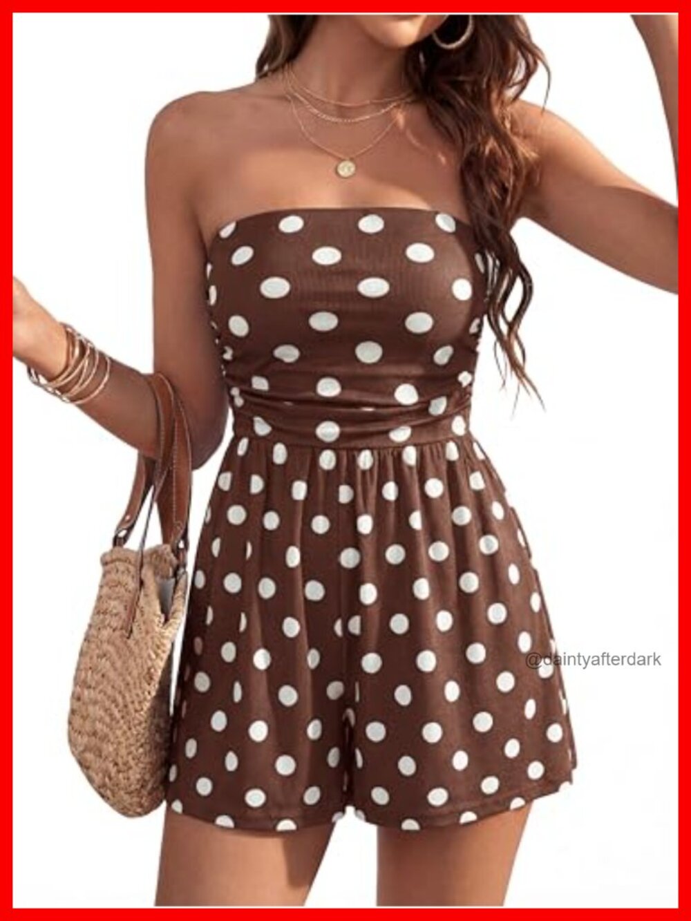 Women Strapless Tube Top Romper Ruched Waist Wide Leg